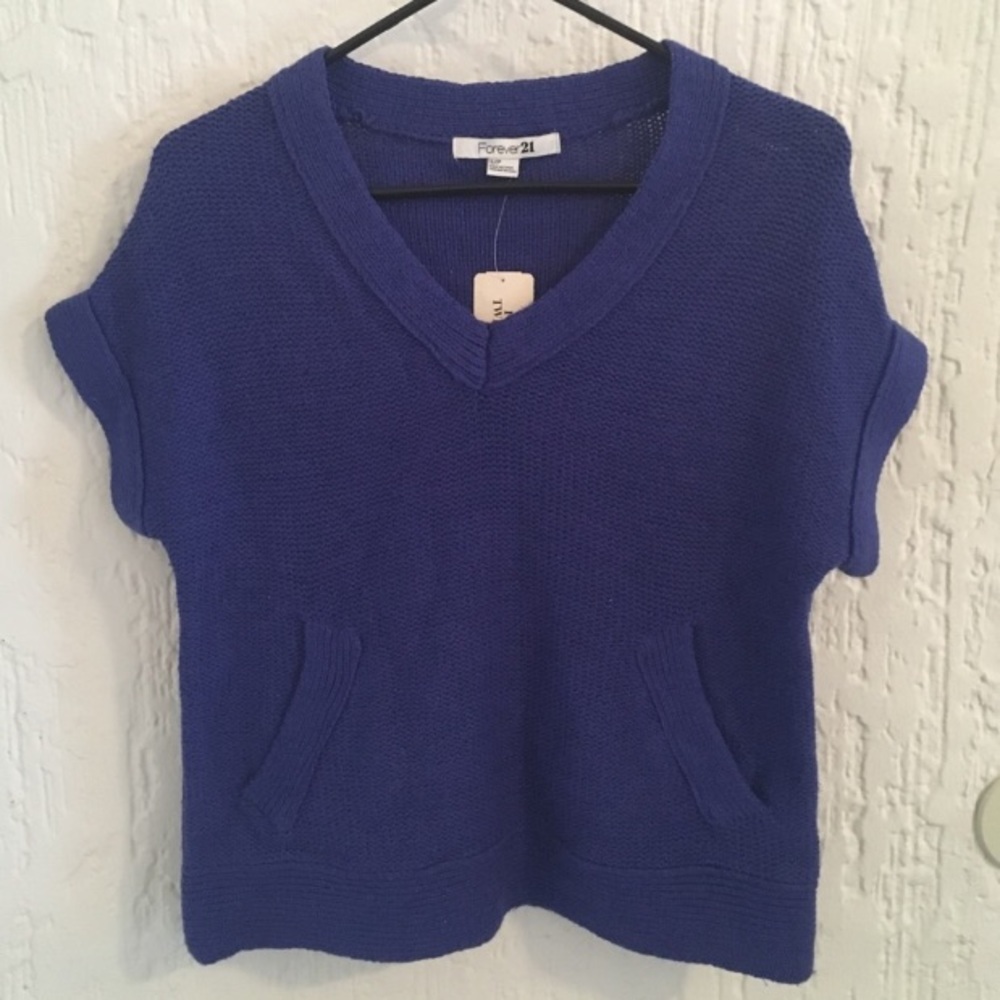 Forever 21 Blue Short Sleeve Sweater Size Small - Picture 2 of 4